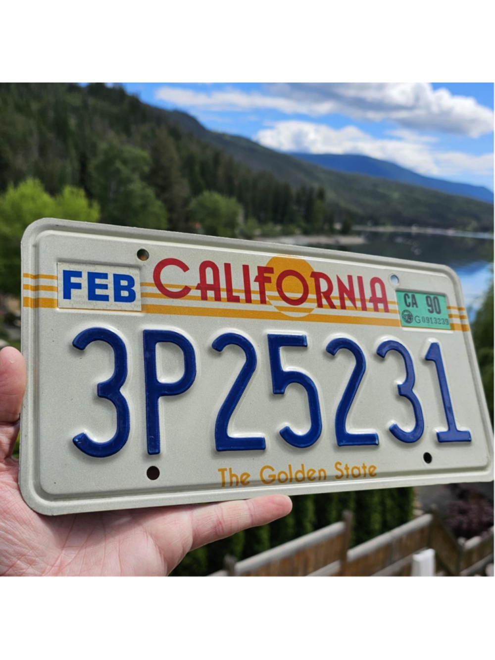 1990 California License Plate 3P25231 The Golden State Blue Yellow Vintage Auto